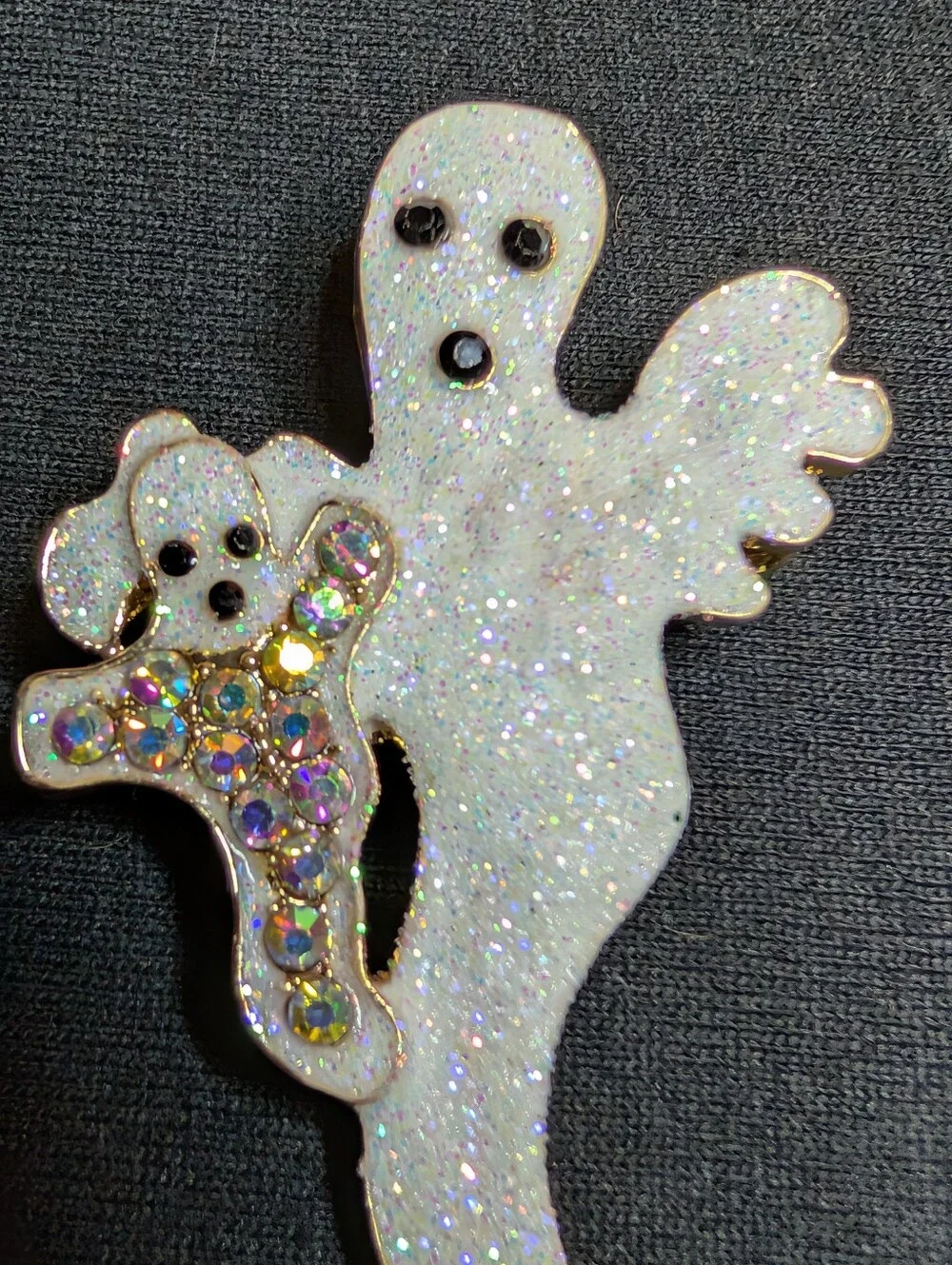 Halloween Ghost Brooch White Glitter Rhinestone Baby Ghost Spooky Pin